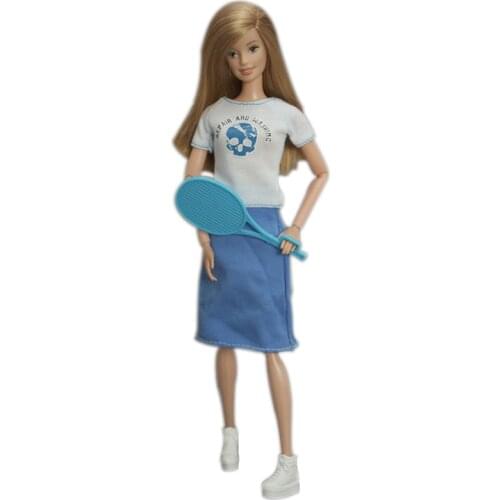 Fashion Baseball Uniform Doll Outfits For Barbie Clothes Costume White Shirt Top Blue Skirt Shoes Racket 1/6 BJD Accessories Toy