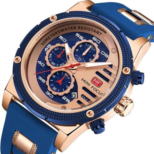 MINI FOCUS Fashion Mens Watches Luxury Brand Quartz Waterproof Sports Wristwatch Relogio Masculino Reloj Hombre Silicone Strap