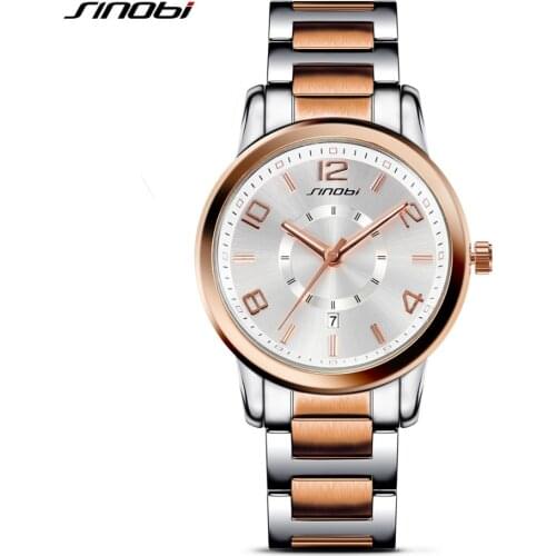 SINOBI New Mens Golden Wrist Watches Stainless Steel Watchband Top Luxury Brand Males Geneva Quartz Clock Gents Wristwatch 2016