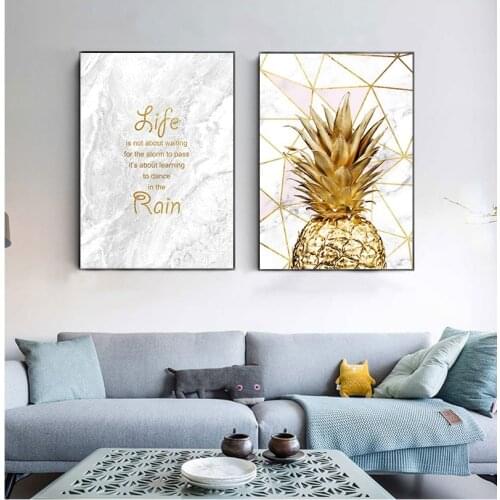 Golden Pineapple Wall Art Canvas s Prints Motivational Painting Quote Marble Decorative Pictures for Living Room