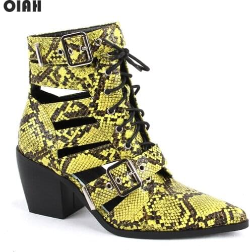 2020 New Ankle Boots for Women Green PU Leather Hollow Out Short Boots Lace Up Fashion Sexy Pointed Toe Western Cowboy Botas