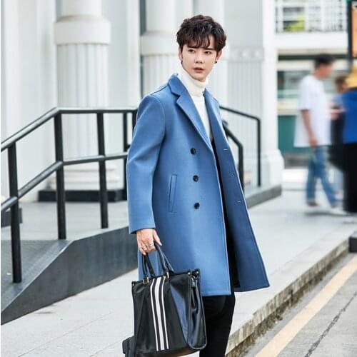 2020 new autumn and winter mens long trench coat double-breasted Korean style trendy handsome British woolen coat