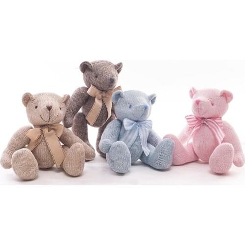 28cm Wool Joint Bear Anime Plushie Doll Bow Bear Stuffed Animals Toy Childrens Birthday Wedding Annual Meeting Gifts