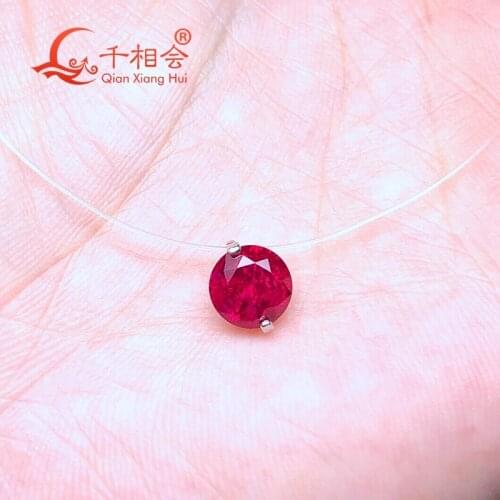 925 silver round shape 8mm 390mm fish line invisible simulation Artificial red ruby sapphire jewelry pendant necklace