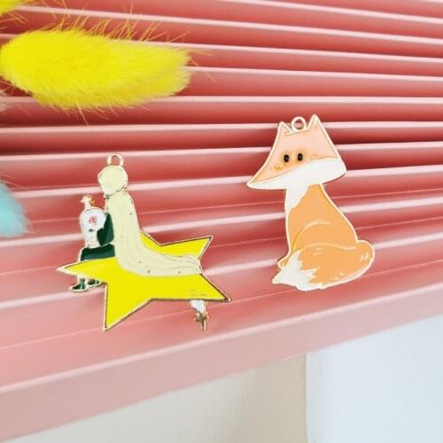10pcs Enamel Cartoon Alloy Charms Fox & Star Little Boy Pendants For DIY Earring Keychain Finding Jewelry Accessories Handmade