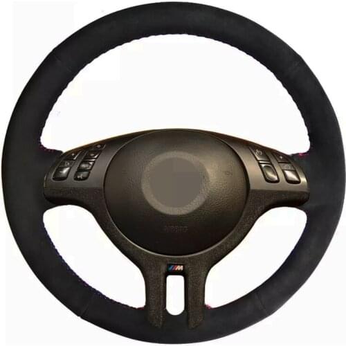 Hand-Stitched Soft Black Genuine Leather Suede Car Steering Wheel Cover For BMW E46 325i X5 E53 E39 Car Accessories