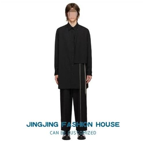 S-7XL!!2021 mens metal chain shirt zipper black casual niche design