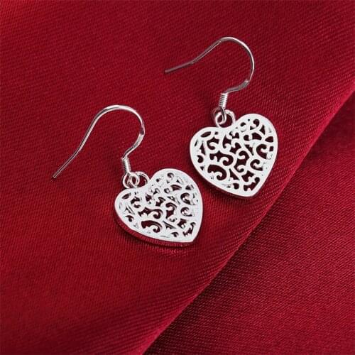 925 Sterling Silver Hollow Heart Flower Earrings For Women Best Gift Wedding Engagement Jewelry Gifts
