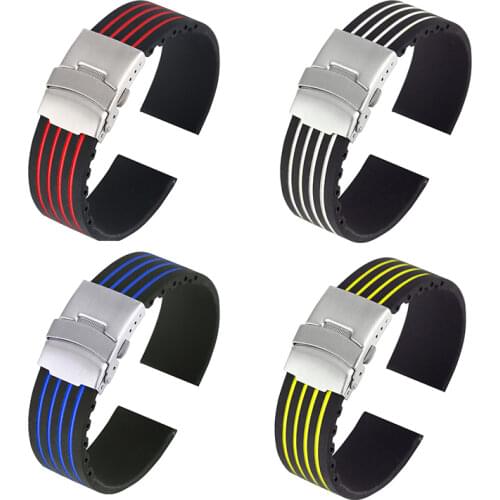 18 20 22 24MM Silicone Strap Folding Clasp Fashion Yellow Watchband Waterproof Watch Band cinturino orologio Black Friday Deals