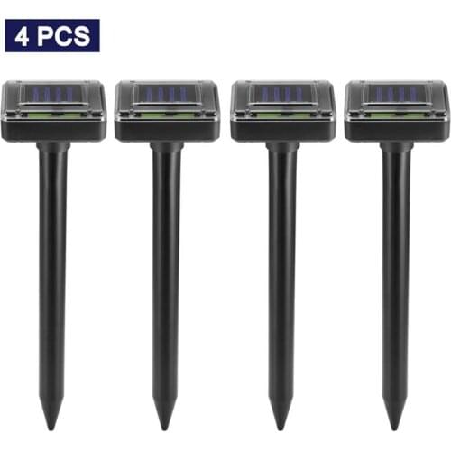 4pcs Solar Powered Ultrasonic Sonic Mouse Mole Insect Pest Rodent Repellent LED Light Repeller Outdoor Lamp Garden