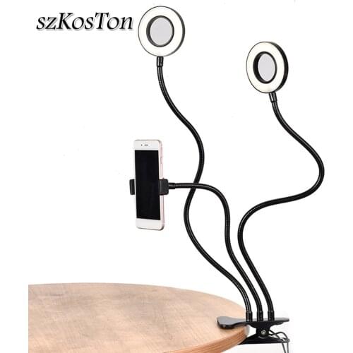 LED Selfie Ring Light with Flexible Long Arm Mobile Phone Holder Makeup Desktop Clip Usb Ring Lamp For Youtube Live Makeup Video