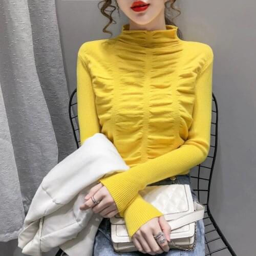 Casual Pile collar spring autumn basic slim Sweater pullovers Women Long Sleeve knit jumper female casual turtleneck sweater