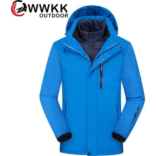 WWKK Winter Keep Warm Hiking Jacket Camping Skiing Trekking Casual Men Sportswear Windproof Zipper Hooded Mountaineering Jackets