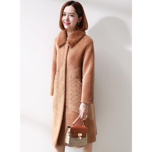 Autumn Winter Jacket Women Clothes 2020 Real Wool Coat Natural Mink Fur Collar Long Sheep Shearing Coats 18308