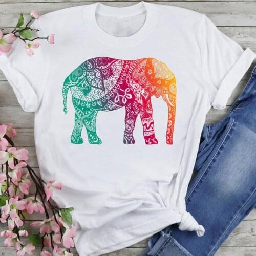 Women Graphic Elephant Floral Printing 90s Cartoon Summer Fashion Female Clothes Print Short Sleeve Tops Tees Tshirt T-Shirt