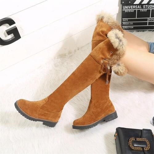 SaraIris High Quality Big Size 43 Flock Warm Plush Chunky Heel Solid Platform Women Snow Winter Woman Comfy Knee High Boots