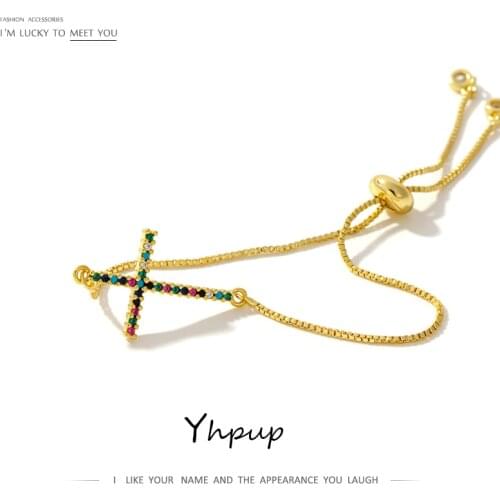 Yhpup Cross Ethnic Women High Quality Color Zirconia Bangle Gold Bracelet Charm Minimalist for Women Party Jewelry Gift 2020 New