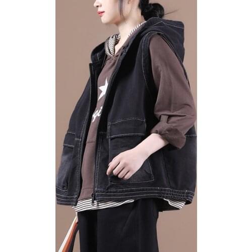 Retro Plus Size 4XL Womens Vests Coat Disc Buckle Denim Vest Jacket 2021 Spring Autumn Female Outerwear Vest Casual Waistcoat