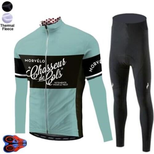 Morvelo Winter Thermal Fleece Cycling Jersey long sleeve 9D GEL PAD no bib Pants ropa ciclismo Clothing maillot Ciclismo sets