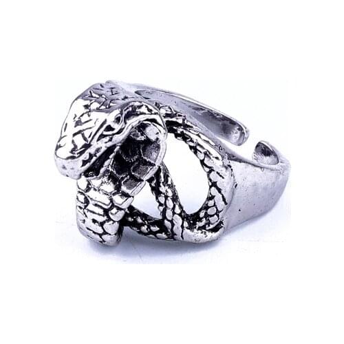 1PC Men Punk Vintage Metal Snake Open Ring Exaggerated Hip Hop Gothic Metal Color Cobras Animals Finger Ring Jewelry R148-13