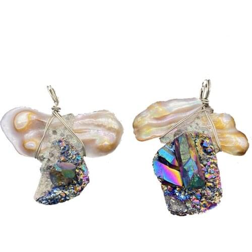 1pcs Natural Stone Pearl Pendant Irreguarl Shape Copper Wire Winding Colorful Charm DIY Women Necklace Fine Jewelry Accessories