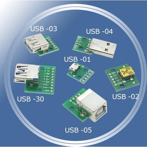5PCS DIY Male Connector / MINI MICRO USB to DIP Adapter 2.54mm 5pin Female Connector B Type USB2.0 Female PCB Converter USB 3.0