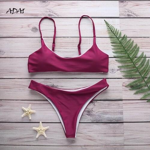 5 Colors Sexy Bikinis Two Piece Swimsuit Women Swimwear 2021 Solid Thong Monokini Swimming Suit Bathing Suit Summer Beach Wear