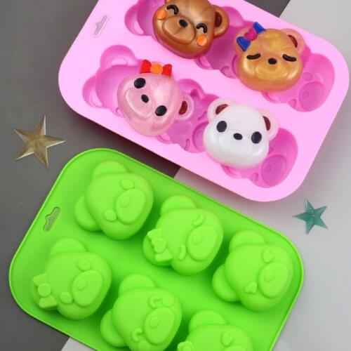 6 cavity fruit bear mother bear father cartoon silicone cake mold handmade soap mold multi-emoji bear head