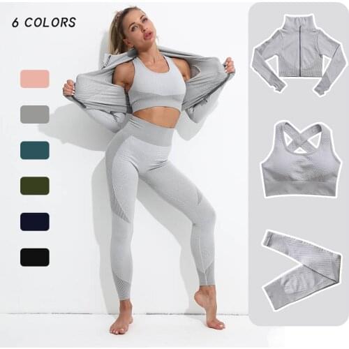 Seamless Yoga Set Women Tracksuit Long Sleeve Sportswear Crop Top Fitness High Waist Leggings Gyms Sport Bra Suits Lggings+Top