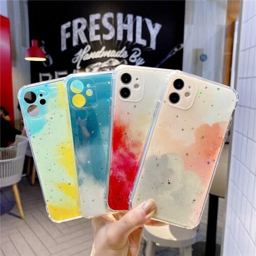 Glitter Watercolor Luxury Phone Case For iPhone 12 Pro Max 11 8 7 Plus SE2020 X Xs Max XR Soft Colorful Fashion Gradient Cover