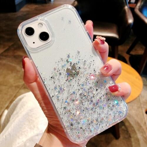 Bling Glitter Phone Case for iPhone 12 11 Pro Max Mini X XS XR 7 8 Plus SE 2020 Transparent Sparkling Starry Soft Silicone Cover