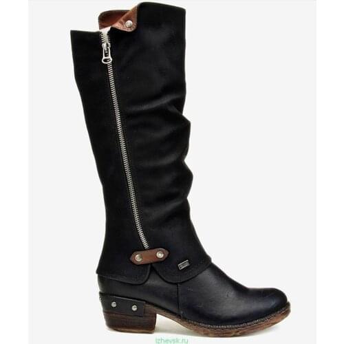 Botas Mujer Winter PU Leather Knee High Boots Women Snow Boots High Heels Zipper Female Shoes Black Red green Large Size