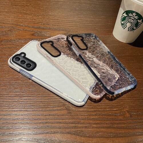 Diamond Pattern Gradient Clear Phone Case For Samsung Galaxy S21 S21Plus S21 Ultra A32 A72 A52 Note10 S9 A71 A51 Soft TPU Cover