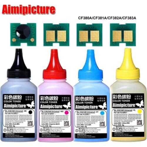 1sets color toner powder+1 sets tone chip CF380A CF380 CF381A CF382A CF383A For HP Laserjet Pro M476 Series Printer 4 bottles