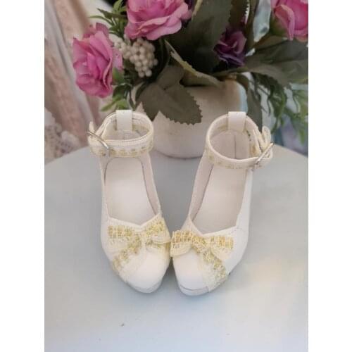 BJD doll shoes Suitable for with 1/3 SD DD size fashion lace bow white PU high heels doll accessories