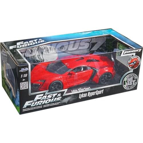 HOT JADA 1:18 Lykan Hypersport car Fast and Furious 7 Door engine and trunk open wheels suspension Die-casting alloy toys model