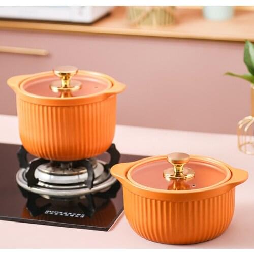 Frosted color glazed ceramic casserole with glass lid light luxury high temperature resistant open flame home stew pot LB62720