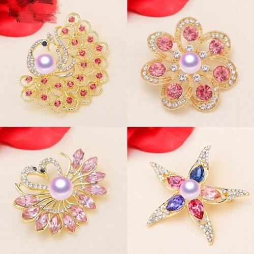 Fashion Brooch Pin Mountings Base Findings Women Jewelry Settings Parts for Pearls Beads Stones Crystals Agate Coral Jade