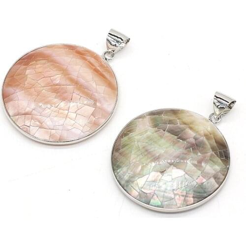 Fashion Jewelry Natural Shell Alloy Pendant Crack Cabochon Charms for Women Jewelry Making DIY Necklace Accessories Gift 40x40mm