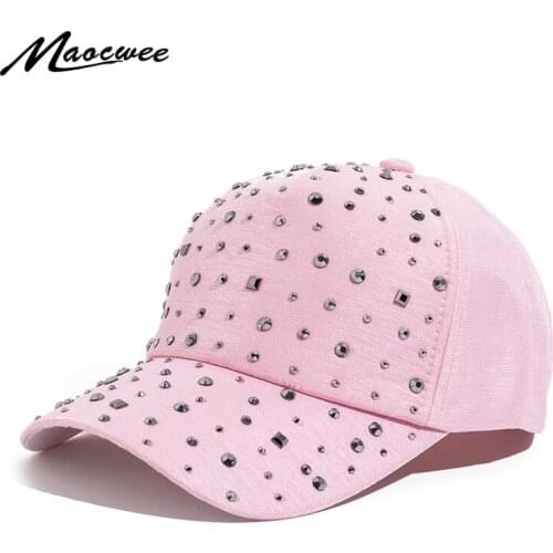 New Baseball Hat Sun Cap Adjustable Bling Women Men Denim Rhinestone Studded Pink Napback Hat Black Hat Female Outdoor tourism