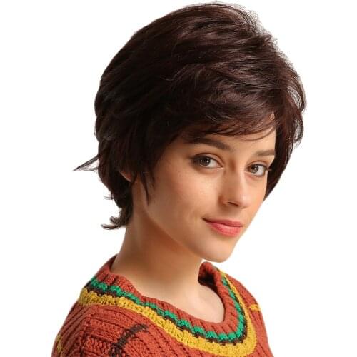 12 Inch Short Brown Human Hair Wigs for Girls Women Cosplay Party Daily Wear
