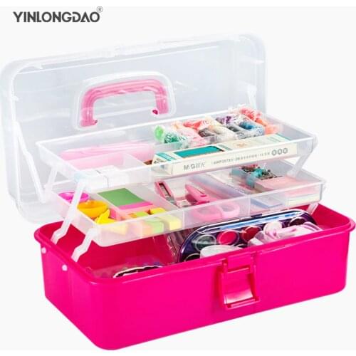 Plastic Storage Box 3 Layers Portable Foldable Tools Organizer Box Multipurpose Jewelry Beads Storage Box with Handle DIY Tools