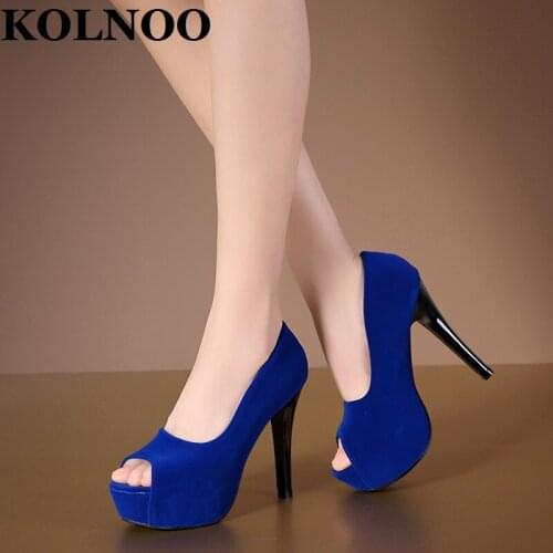 KOLNOO Handmade Simple Style Ladies High Heels Pumps Faux Kid-Suede Peep-Toe Daily Wear Sexy Platform Fashion Party Prom Shoes