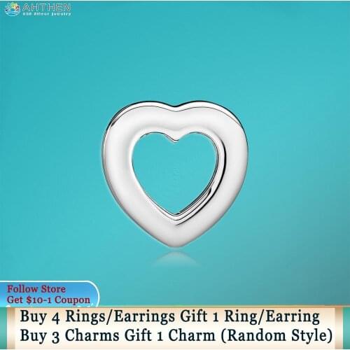 Ahthen 925 Sterling Silver Bead Silver Heart Clip Charm fit Original Pandora Bracelets for Women Jewelry Making Girl Gift