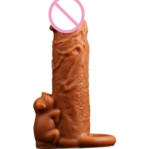 Silicon Condom Reusable Penis Extender Vibration Clit Stimulator Penis Sleeve Condom Impotence Dick Enlargement Sex Toys For Men