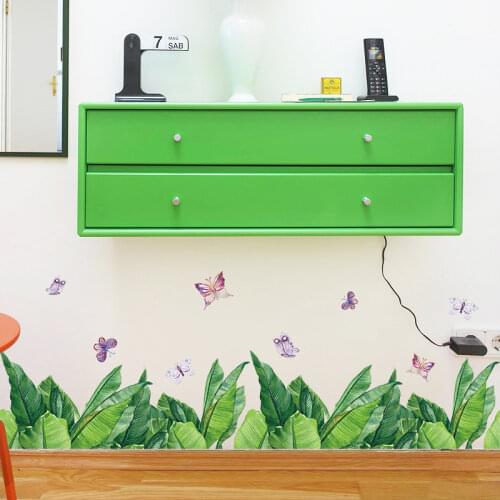 Green Plant Skirting Line Butterfly Bedroom and Living Room Decoration Waterproof Removable Wall Sticker