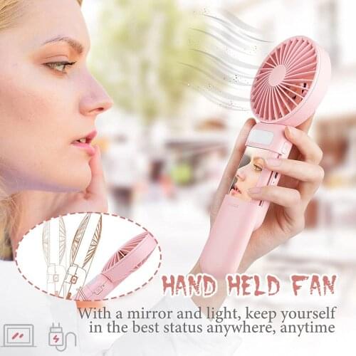 3in1 Handheld Fan Mini Cosmetic Mirror Compact Portable Pocket Makeup Mirrors Cooling Fan Light Handheld Usb Rechargeable#dg4