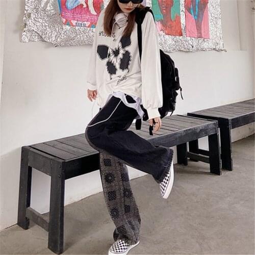 Pant Jeans Women Spring/Summer New Printed High Waist Washed Distressed Button Zipper High Street Trendy Straight Denim Trousers