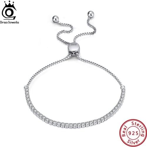 ORSA JEWELS 925 Sterling Silver Tennis Bracelets for Women AAA Cubic Zircon Clear Crystal Link Bracelet Silver Jewelry OSB43