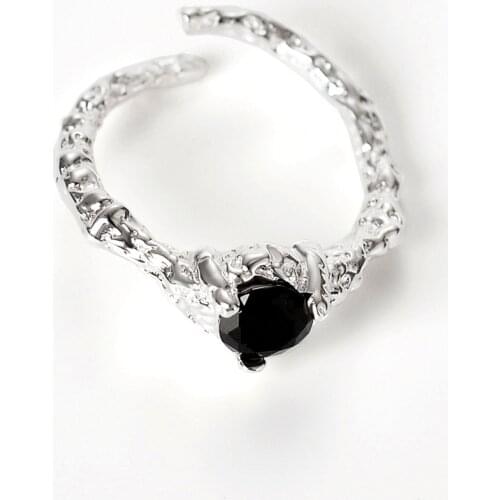 Authentic S925 Sterling Silver Open Ring Black Stone Women Ring Fashion Dancing Party Accessories Match Black Dress Girl Gift